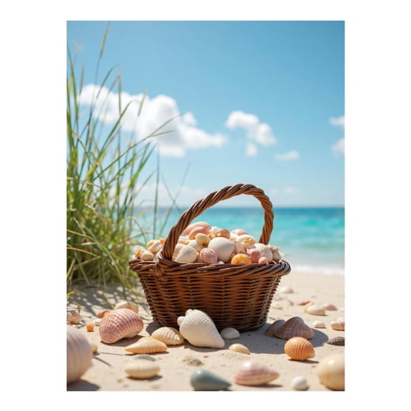 Diamond Art Kit for Adults, Beach Basket Shells Ocean Sky Diamond Painting for Adults Beginners, DIY Diamond Art Painting Kits, 5D Diamond Painting Crafts for Home Decor 12x16 Frameless
