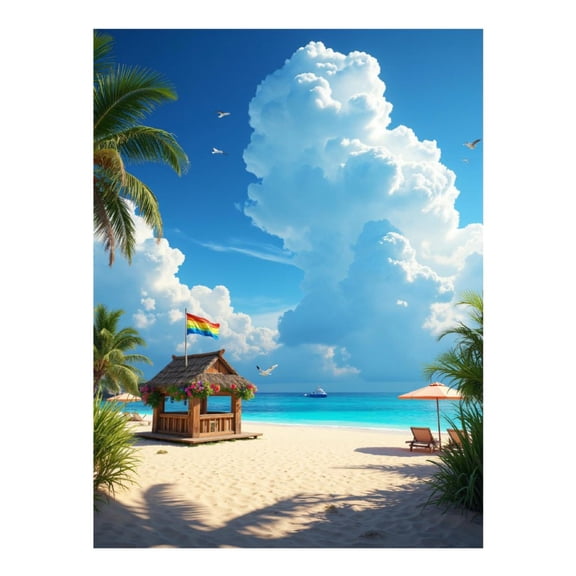 Diamond Art Kit for Adults, Beach Paradise Hut Blue Skies Diamond Painting for Adults Beginners, 5D DIY Diamond Art Painting Kits, Colorful Diamond Painting Craft for Home Decor 12x16