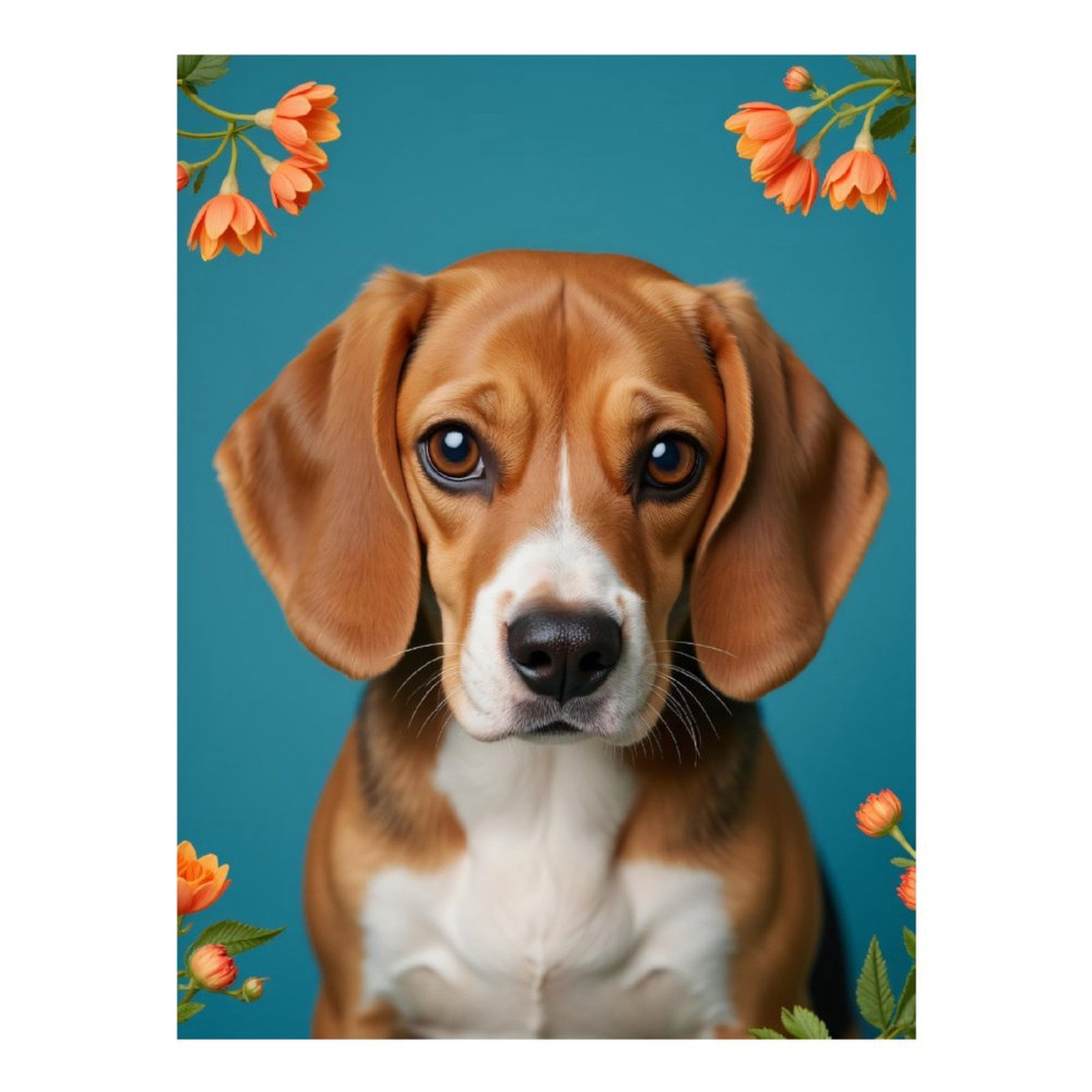 Diamond Art Kit for Adults, Beagle Portrait Floral Border Diamond Painting for Adults Beginners, DIY Diamond Art Painting Kits, 5D Diamond Painting Crafts for Home Decor 12x16 Frameless