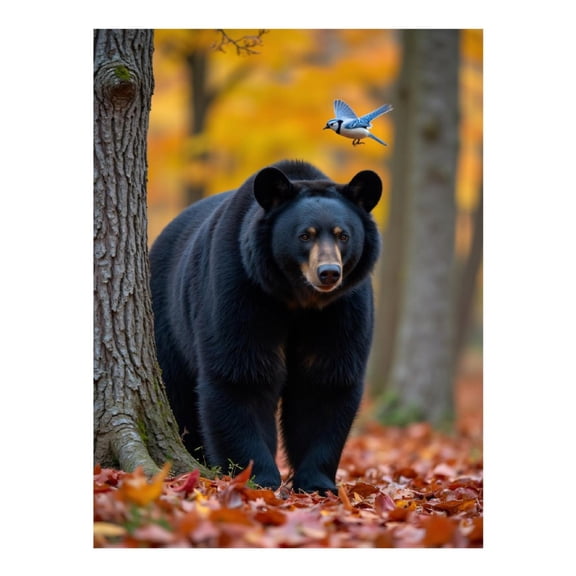 Diamond Art Kit for Adults, Bear Autumn Forest Bird Encounter Diamond Painting for Adults Beginners, DIY Diamond Art Painting Kits, 5D Diamond Painting Crafts for Home Decor 12x16 Frameless