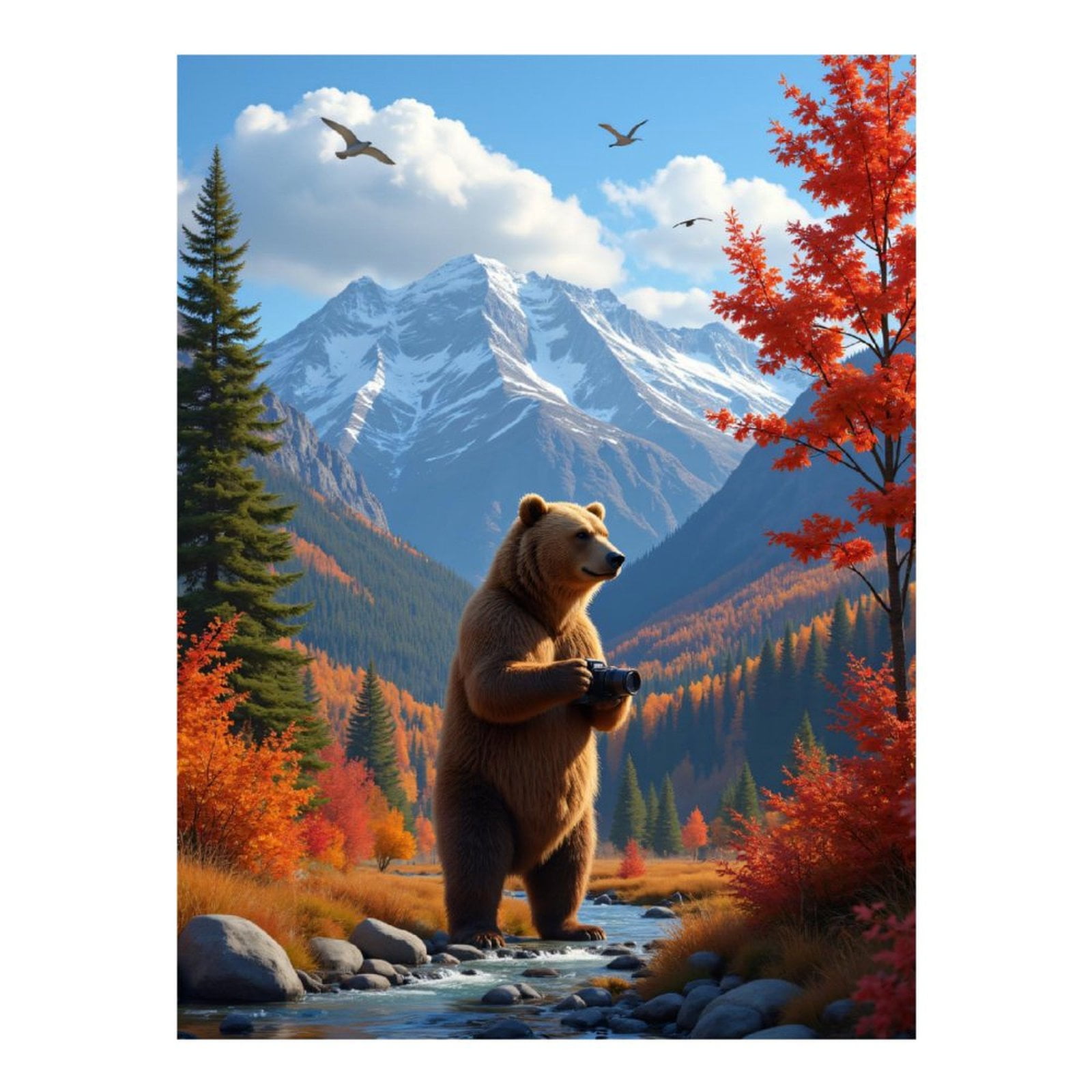 Diamond Art Kit for Adults, Bear Photographer Scenic Autumn Mountain Diamond Painting for Adults Beginners, DIY Diamond Art Painting Kits, 5D Diamond Painting Crafts for Home Decor 12x16 Frameless