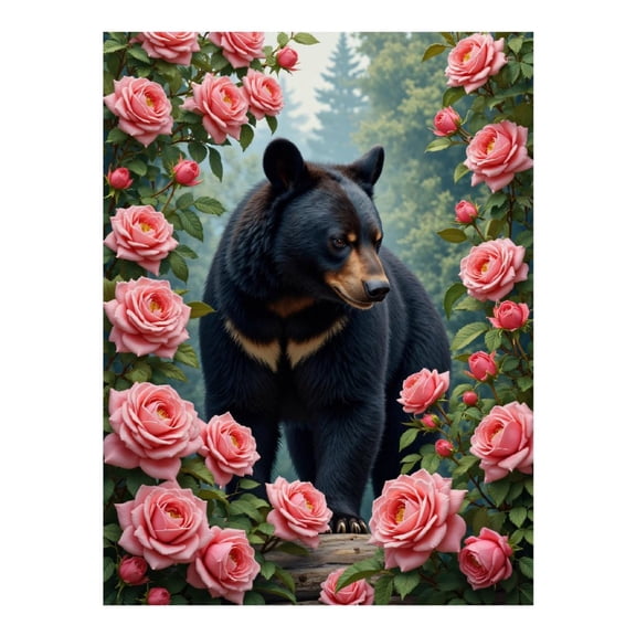 Diamond Art Kit for Adults, Bear Roses Forest Scene Diamond Painting for Adults Beginners, 5D DIY Diamond Art Painting Kits, Colorful Diamond Painting Craft for Home Decor 12x16