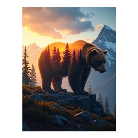 Diamond Art Kit for Adults, Bear Silhouette Mountain Sunset Forest Diamond Painting for Adults Beginners, 5D DIY Diamond Art Painting Kits, Colorful Diamond Painting Craft for Home Decor 12x16