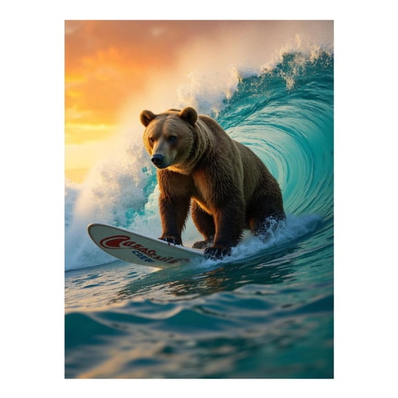 Diamond Art Kit for Adults, Bear Surfing Ocean Waves Sunset Diamond Painting for Adults Beginners, 5D DIY Diamond Art Painting Kits, Colorful Diamond Painting Craft for Home Decor 12x16 Frameless