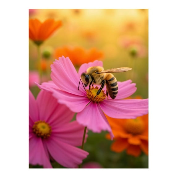 Diamond Art Kit for Adults, Bee Pink Flower Bloom Field Diamond Painting for Adults Beginners, DIY Diamond Art Painting Kits, 5D Diamond Painting Crafts for Home Decor 12x16 Frameless