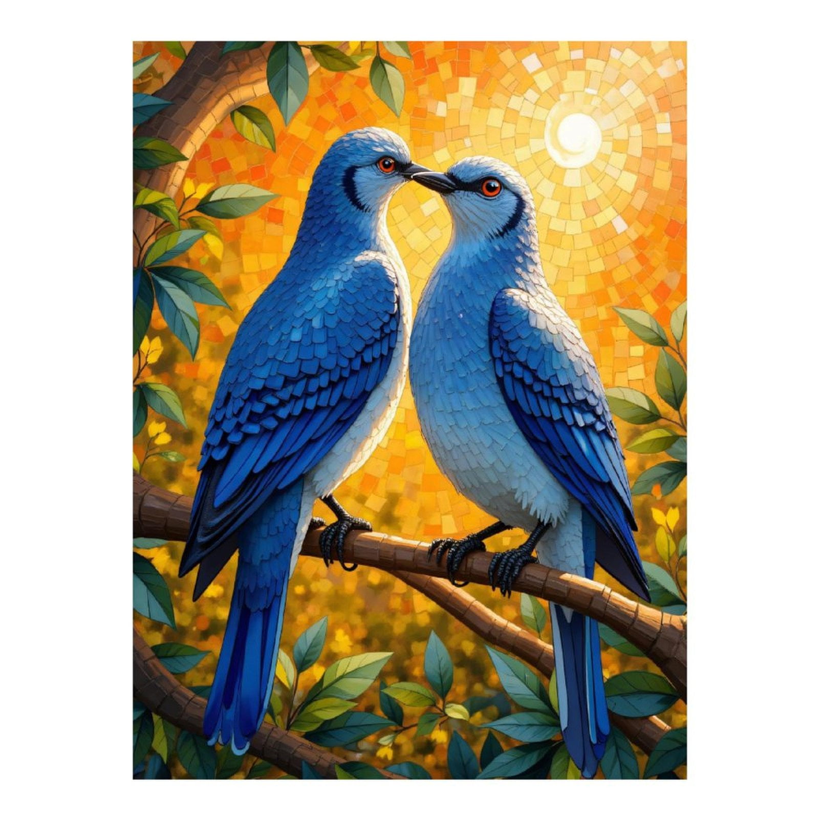 Diamond Art Kit for Adults, Birds On Branch Vibrant Mosaic Sun Diamond Painting for Adults Beginners, 5D DIY Diamond Art Painting Kits, Colorful Diamond Painting Craft for Home Decor 12x16