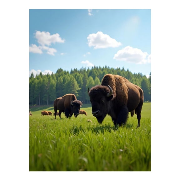 Diamond Art Kit for Adults, Bison Grazing Green Meadow Sky Diamond Painting for Adults Beginners, 5D DIY Diamond Art Painting Kits, Colorful Diamond Painting Craft for Home Decor 12x16