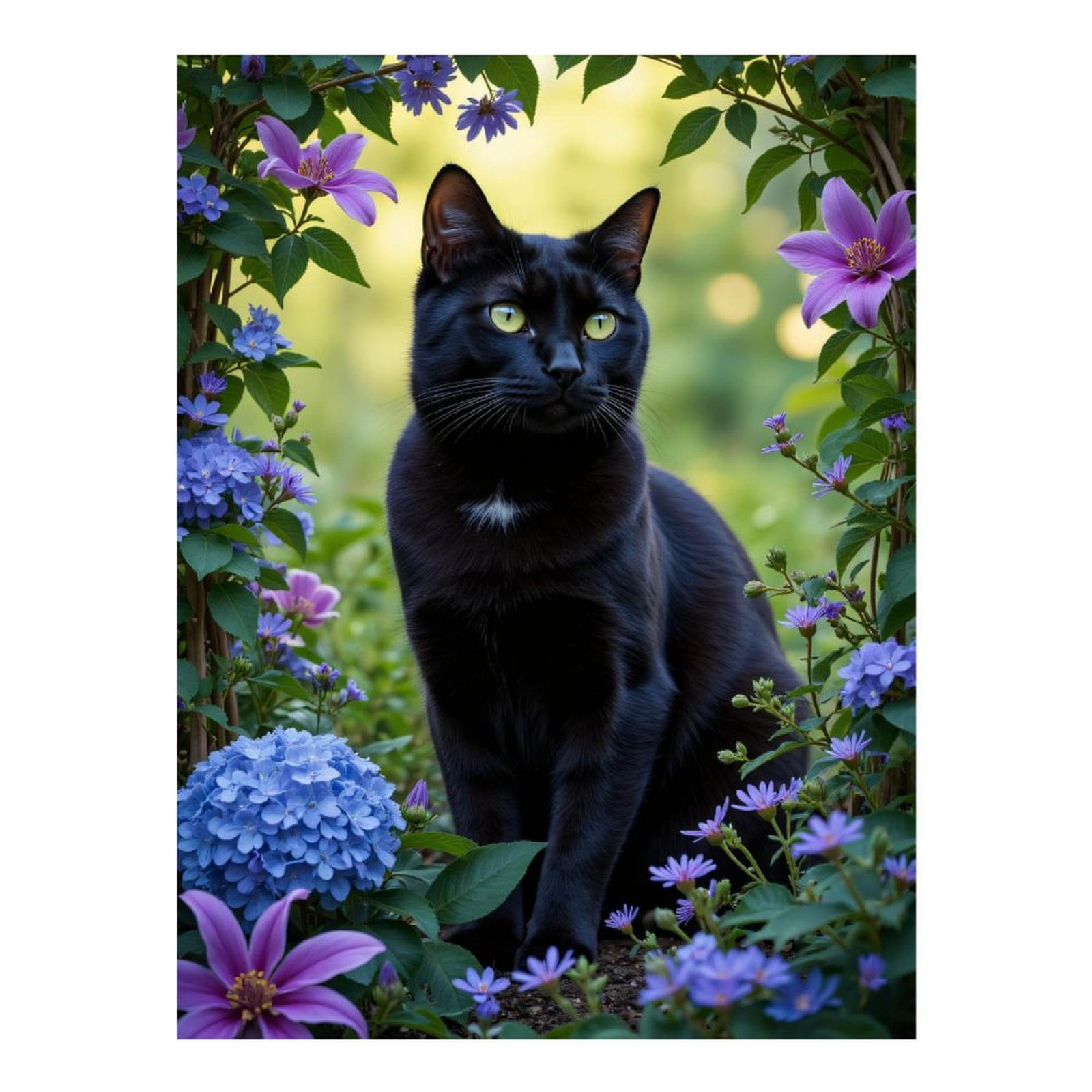 Diamond Art Kit for Adults, Black Cat In Blooming Garden Diamond Painting for Adults Beginners, 5D DIY Diamond Art Painting Kits, Colorful Diamond Painting Craft for Home Decor 12x16