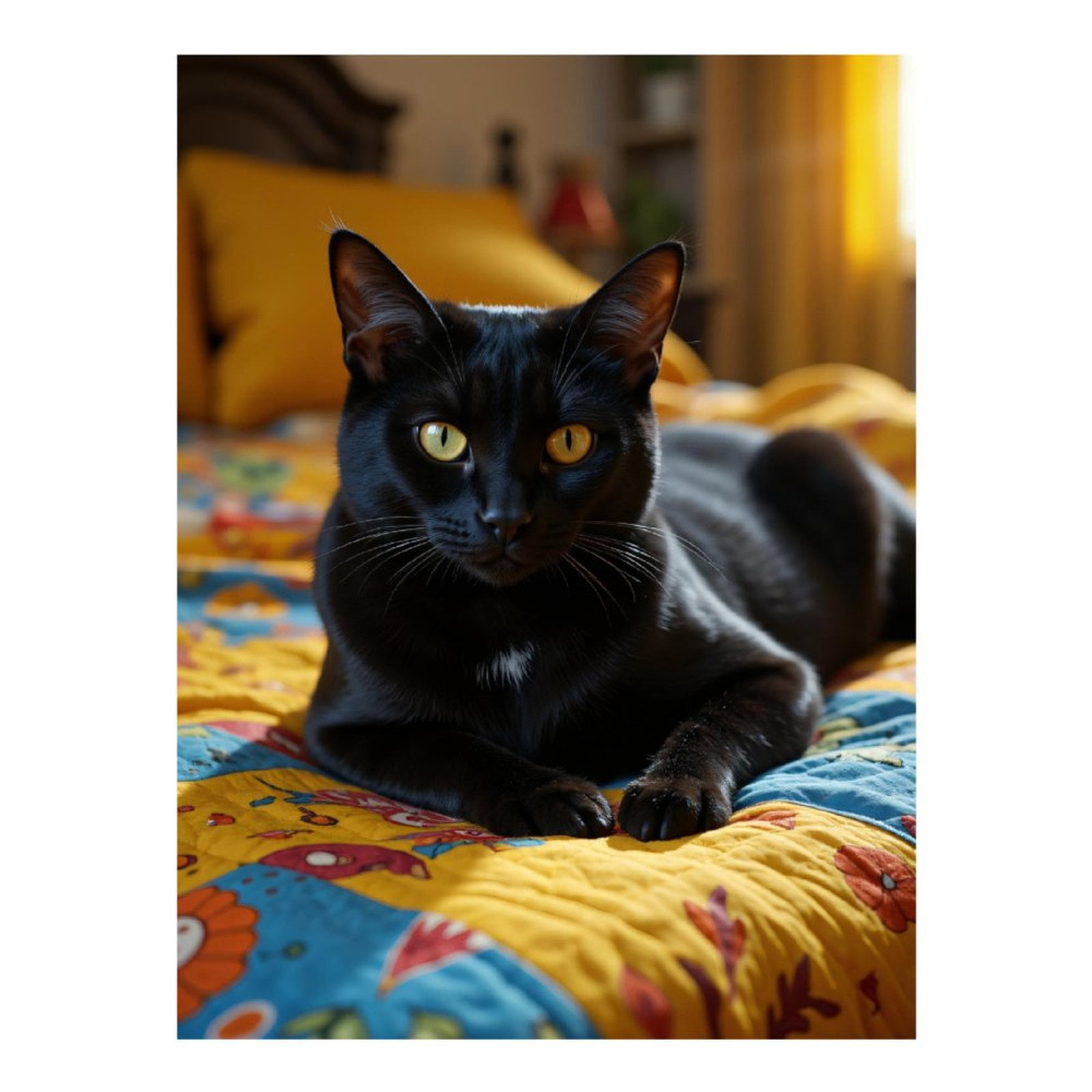 Diamond Art Kit for Adults, Black Cat Colorful Bed Quilt Diamond Painting for Adults Beginners, 5D DIY Diamond Art Painting Kits, Colorful Diamond Painting Craft for Home Decor 12x16