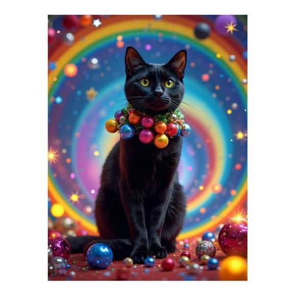 Diamond Art Kit for Adults, Black Cat Colorful Orbs Rainbow Background Diamond Painting for Adults Beginners, 5D DIY Diamond Art Painting Kits, Colorful Diamond Painting Craft for Home Decor 12x16