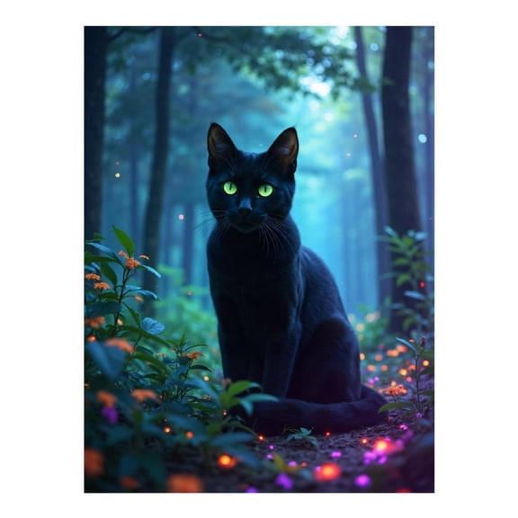 Diamond Art Kit for Adults, Black Cat Enchanted Forest Glowing Diamond Painting for Adults Beginners, DIY Diamond Art Painting Kits, 5D Diamond Painting Crafts for Home Decor 12x16 Frameless