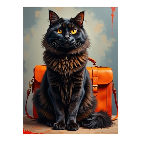 Diamond Art Kit for Adults, Black Cat Orange Bag Fusion Diamond Painting for Adults Beginners, 5D DIY Diamond Art Painting Kits, Colorful Diamond Painting Craft for Home Decor 12x16