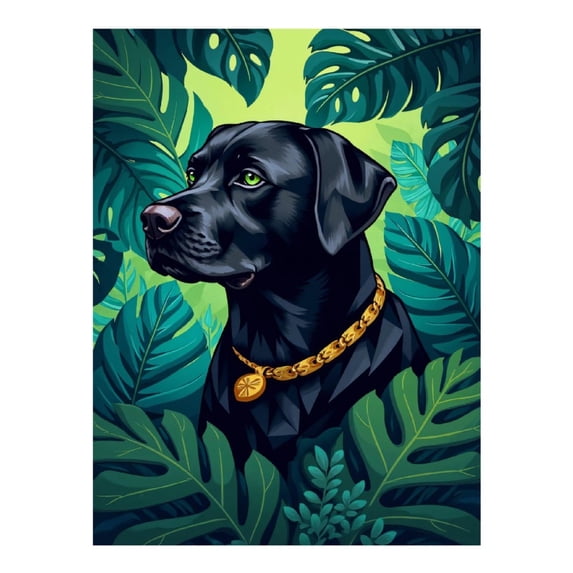 Diamond Art Kit for Adults, Black Dog Jungle Leaves Portrait Diamond Painting for Adults Beginners, 5D DIY Diamond Art Painting Kits, Colorful Diamond Painting Craft for Home Decor 12x16
