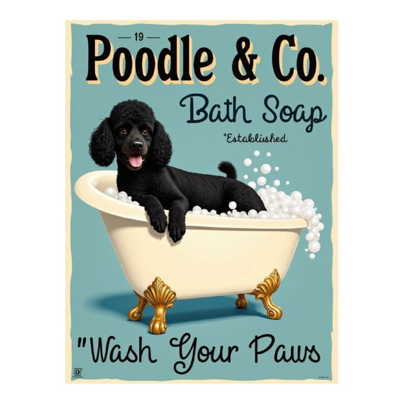 Diamond Art Kit for Adults, Black Poodle Bathtub Bubbles Art Diamond Painting for Adults Beginners, DIY Diamond Art Painting Kits, 5D Diamond Painting Crafts for Home Decor 12x16 Frameless