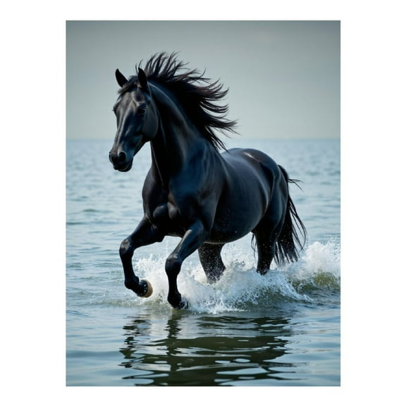 Diamond Art Kit for Adults, Black Stallion Galloping Water Waves Diamond Painting for Adults Beginners, DIY Diamond Art Painting Kits, 5D Diamond Painting Crafts for Home Decor 12x16 Frameless
