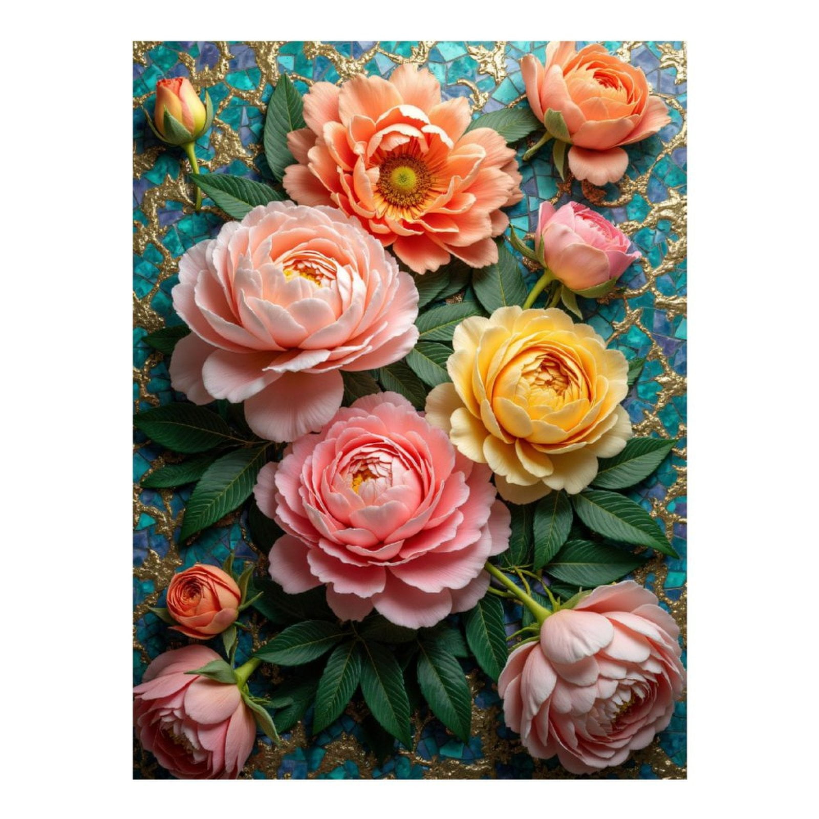 Diamond Art Kit for Adults, Blooming Peonies Mosaic Artistry Diamond Painting for Adults Beginners, 5D DIY Diamond Art Painting Kits, Colorful Diamond Painting Craft for Home Decor 12x16