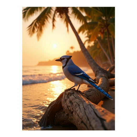 Diamond Art Kit for Adults, Blue Bird On Tropical Beach Sunset Diamond Painting for Adults Beginners, 5D DIY Diamond Art Painting Kits, Colorful Diamond Painting Craft for Home Decor 12x16