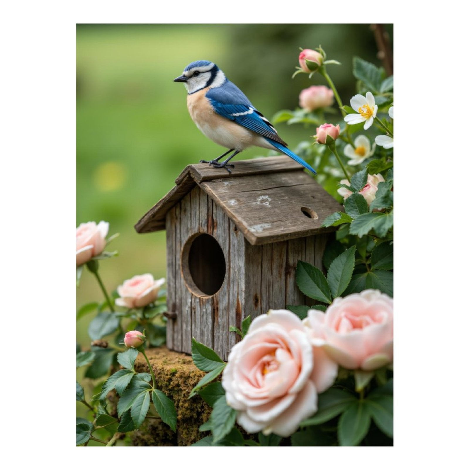 Diamond Art Kit for Adults, Blue Bird Wooden Birdhouse Roses Diamond Painting for Adults Beginners, 5D DIY Diamond Art Painting Kits, Colorful Diamond Painting Craft for Home Decor 12x16