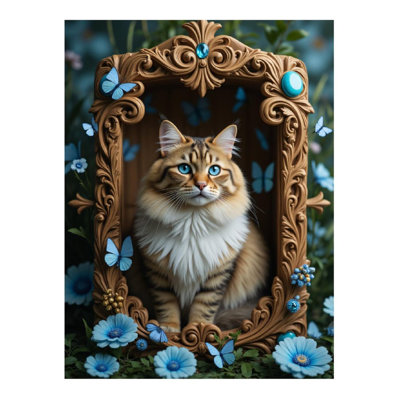 Diamond Art Kit for Adults, Blue Butterflies Framed Cat Scenery Diamond Painting for Adults Beginners, 5D DIY Diamond Art Painting Kits, Colorful Diamond Painting Craft for Home Decor 12x16
