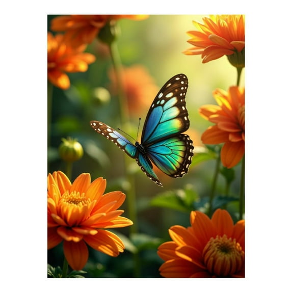 Diamond Art Kit for Adults, Blue Butterfly Orange Blooms Bliss Diamond Painting for Adults Beginners, 5D DIY Diamond Art Painting Kits, Colorful Diamond Painting Craft for Home Decor 12x16
