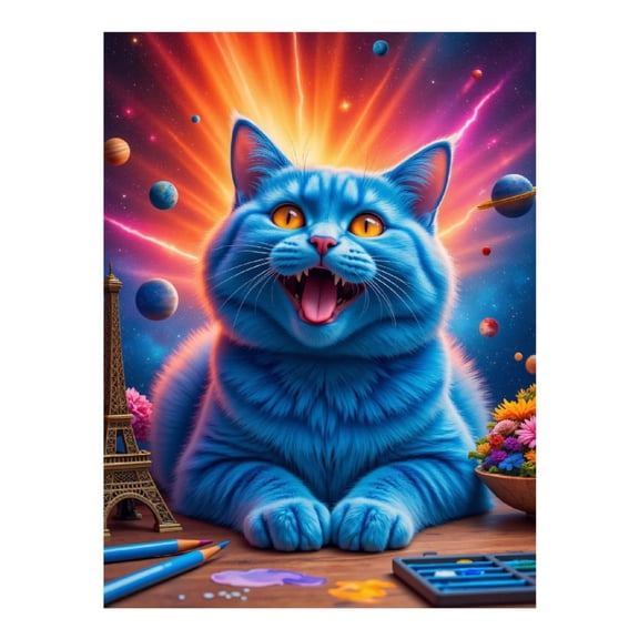 Diamond Art Kit for Adults, Blue Cosmic Cat Art Explosion Diamond Painting for Adults Beginners, 5D DIY Diamond Art Painting Kits, Colorful Diamond Painting Craft for Home Decor 12x16