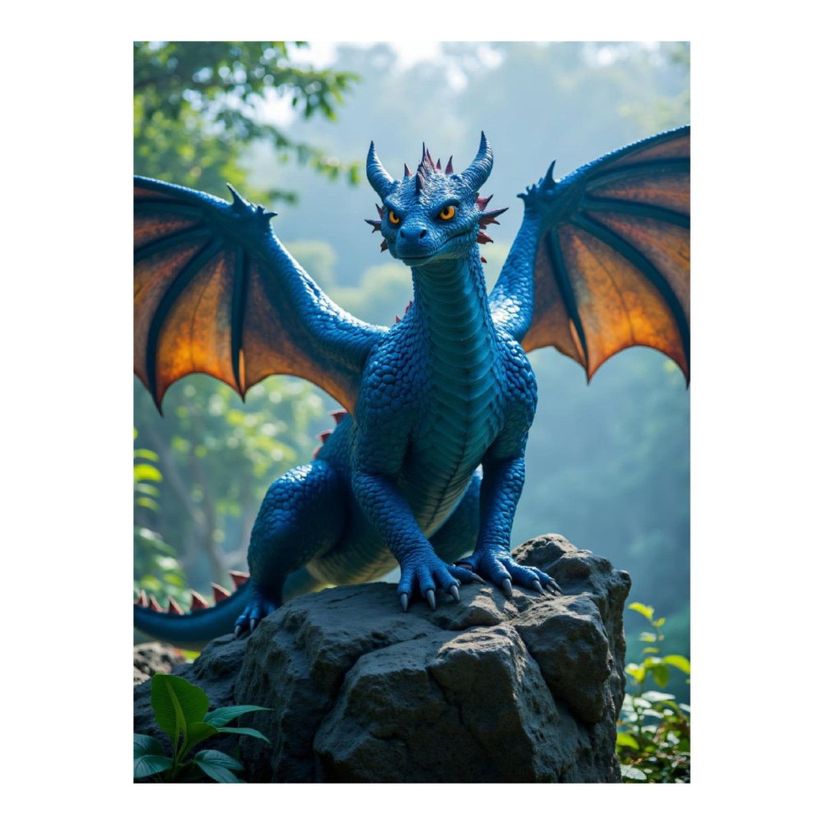 Diamond Art Kit for Adults, Blue Dragon On Rock Forest Background Diamond Painting for Adults Beginners, 5D DIY Diamond Art Painting Kits, Colorful Diamond Painting Craft for Home Decor 12x16