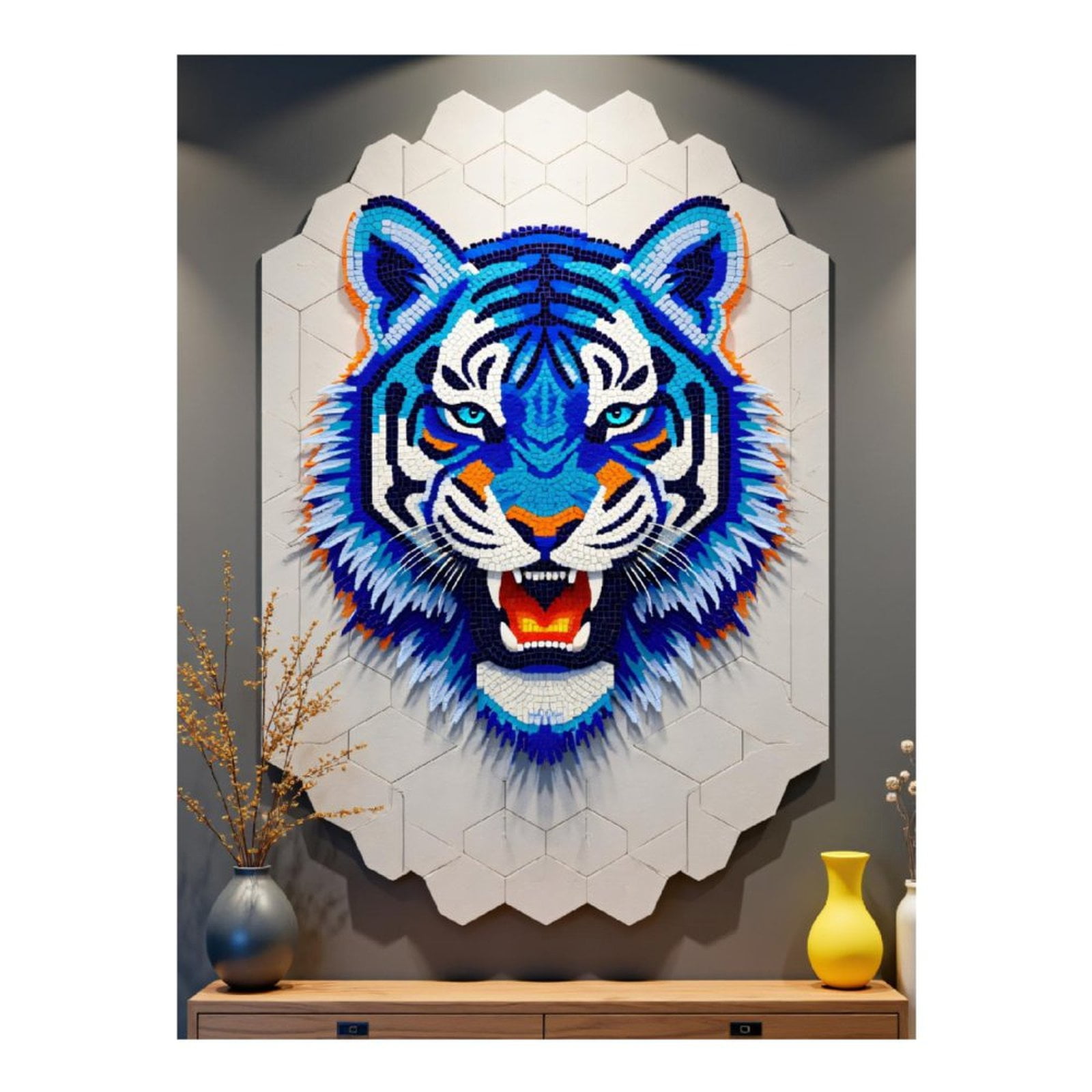 Diamond Art Kit for Adults, Blue Mosaic Tiger Wall Art Diamond Painting for Adults Beginners, 5D DIY Diamond Art Painting Kits, Colorful Diamond Painting Craft for Home Decor 12x16