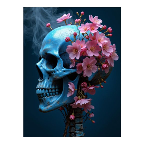 Diamond Art Kit for Adults, Blue Skull Cherry Blossom Fusion Diamond Painting for Adults Beginners, 5D DIY Diamond Art Painting Kits, Colorful Diamond Painting Craft for Home Decor 12x16