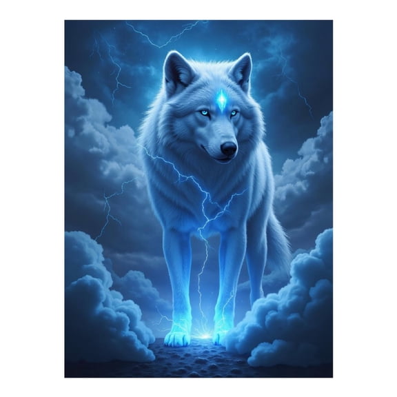 Diamond Art Kit for Adults, Blue Wolf Lightning Storm Vision Diamond Painting for Adults Beginners, DIY Diamond Art Painting Kits, 5D Diamond Painting Crafts for Home Decor 12x16 Frameless