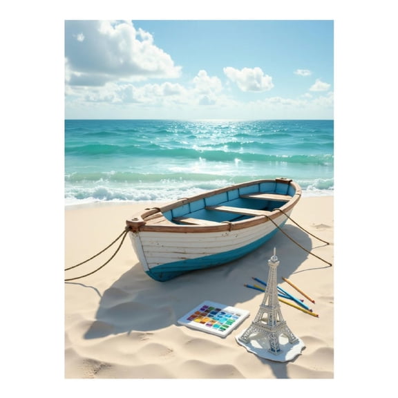 Diamond Art Kit for Adults, Boat Beach Model Colors Ocean Scene Diamond Painting for Adults Beginners, 5D DIY Diamond Art Painting Kits, Colorful Diamond Painting Craft for Home Decor 12x16
