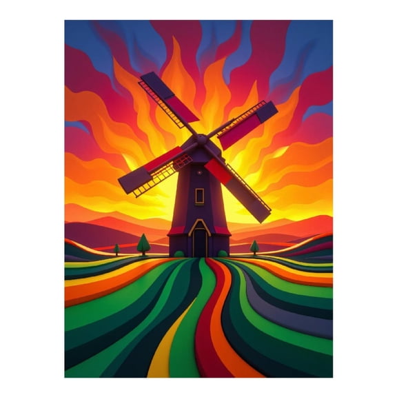 Diamond Art Kit for Adults, Bright Windmill Sunset Field Diamond Painting for Adults Beginners, 5D DIY Diamond Art Painting Kits, Colorful Diamond Painting Craft for Home Decor 12x16