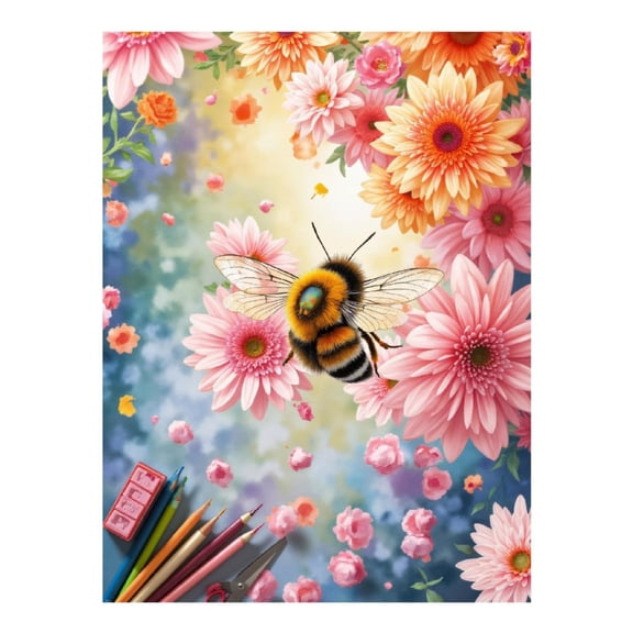 Diamond Art Kit for Adults, Bumblebee Flowers Art Stationery Diamond Painting for Adults Beginners, 5D DIY Diamond Art Painting Kits, Colorful Diamond Painting Craft for Home Decor 12x16 Frameless