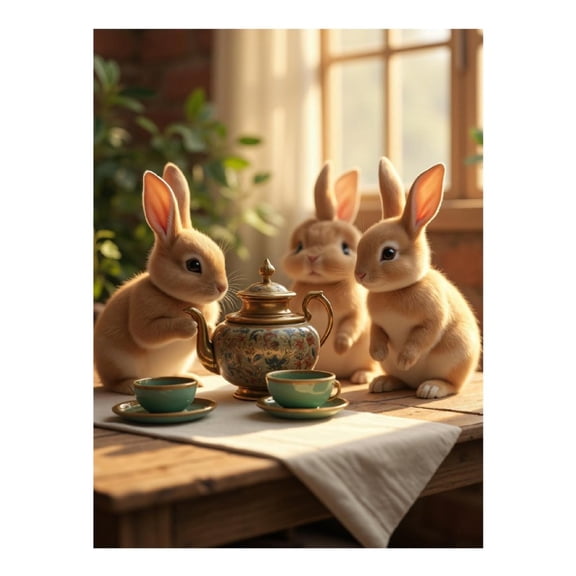 Diamond Art Kit for Adults, Bunnies Tea Gathering Table Decor Diamond Painting for Adults Beginners, DIY Diamond Art Painting Kits, 5D Diamond Painting Crafts for Home Decor 12x16 Frameless