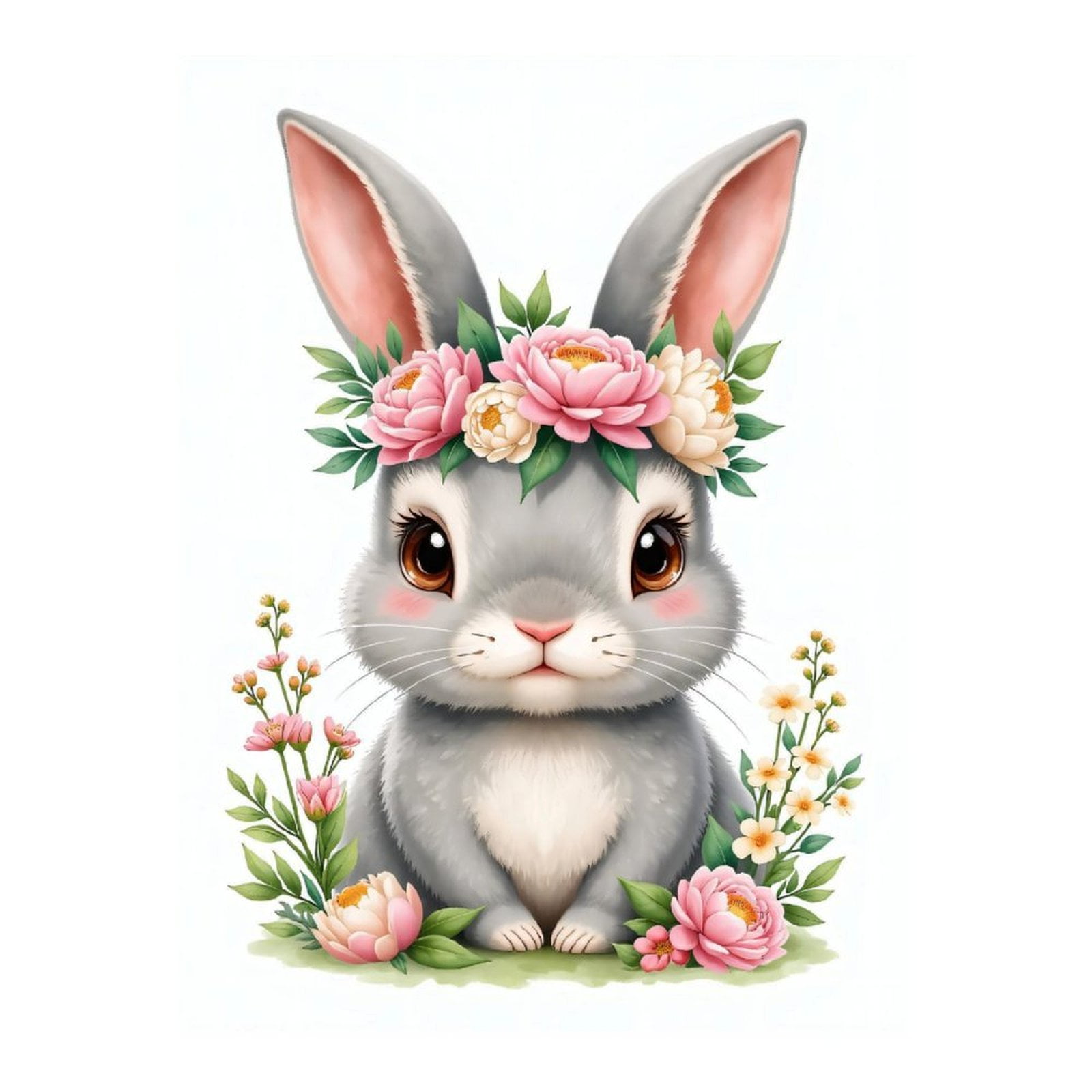 Diamond Art Kit for Adults, Bunny Floral Crown Illustration