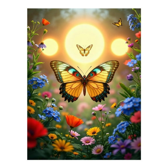 Diamond Art Kit for Adults, Butterflies In Colorful Flower Garden Diamond Painting for Adults Beginners, DIY Diamond Art Painting Kits, 5D Diamond Painting Crafts for Home Decor 12x16 Frameless