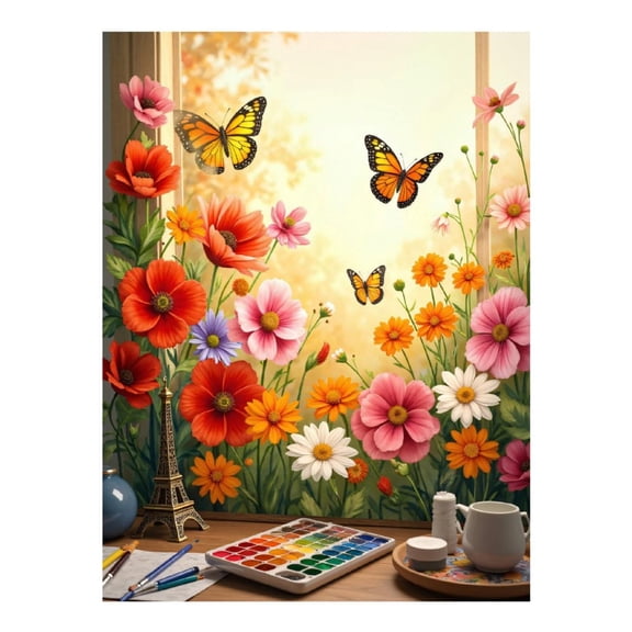 Diamond Art Kit for Adults, Butterflies Flowers Art Supplies Table Diamond Painting for Adults Beginners, 5D DIY Diamond Art Painting Kits, Colorful Diamond Painting Craft for Home Decor 12x16