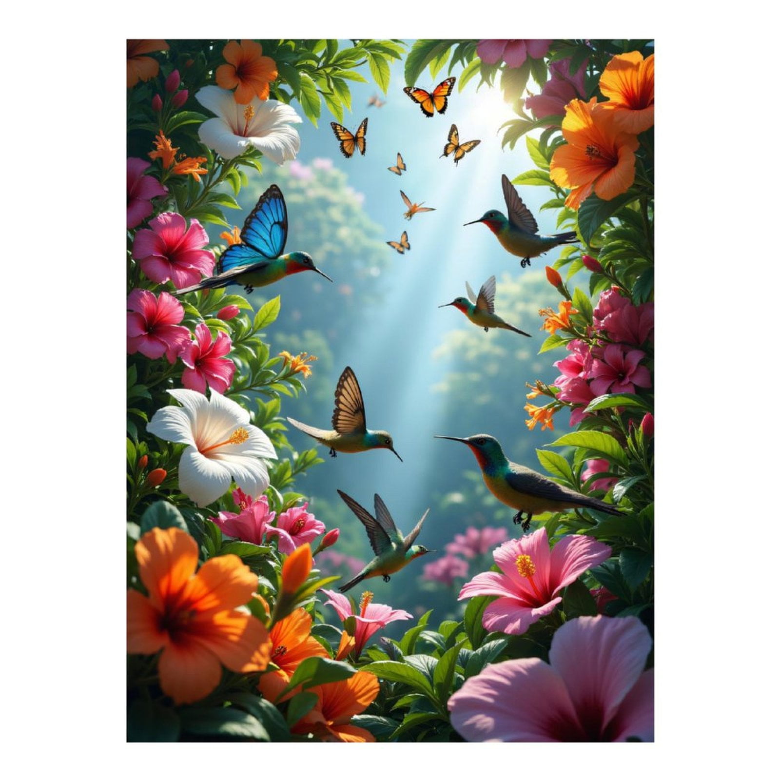 Diamond Art Kit for Adults, Butterflies Hummingbirds Colorful Blooms Diamond Painting for Adults Beginners, DIY Diamond Art Painting Kits, 5D Diamond Painting Crafts for Home Decor 12x16 Frameless