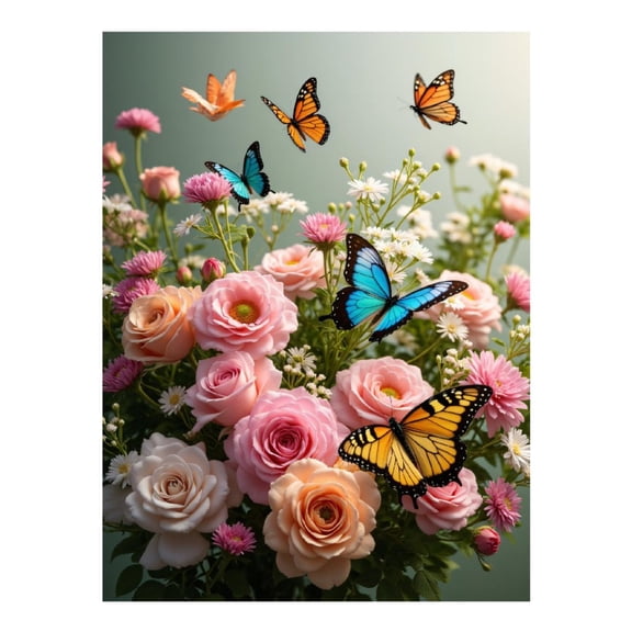 Diamond Art Kit for Adults, Butterflies Roses Pastel Garden Delight Diamond Painting for Adults Beginners, DIY Diamond Art Painting Kits, 5D Diamond Painting Crafts for Home Decor 12x16 Frameless