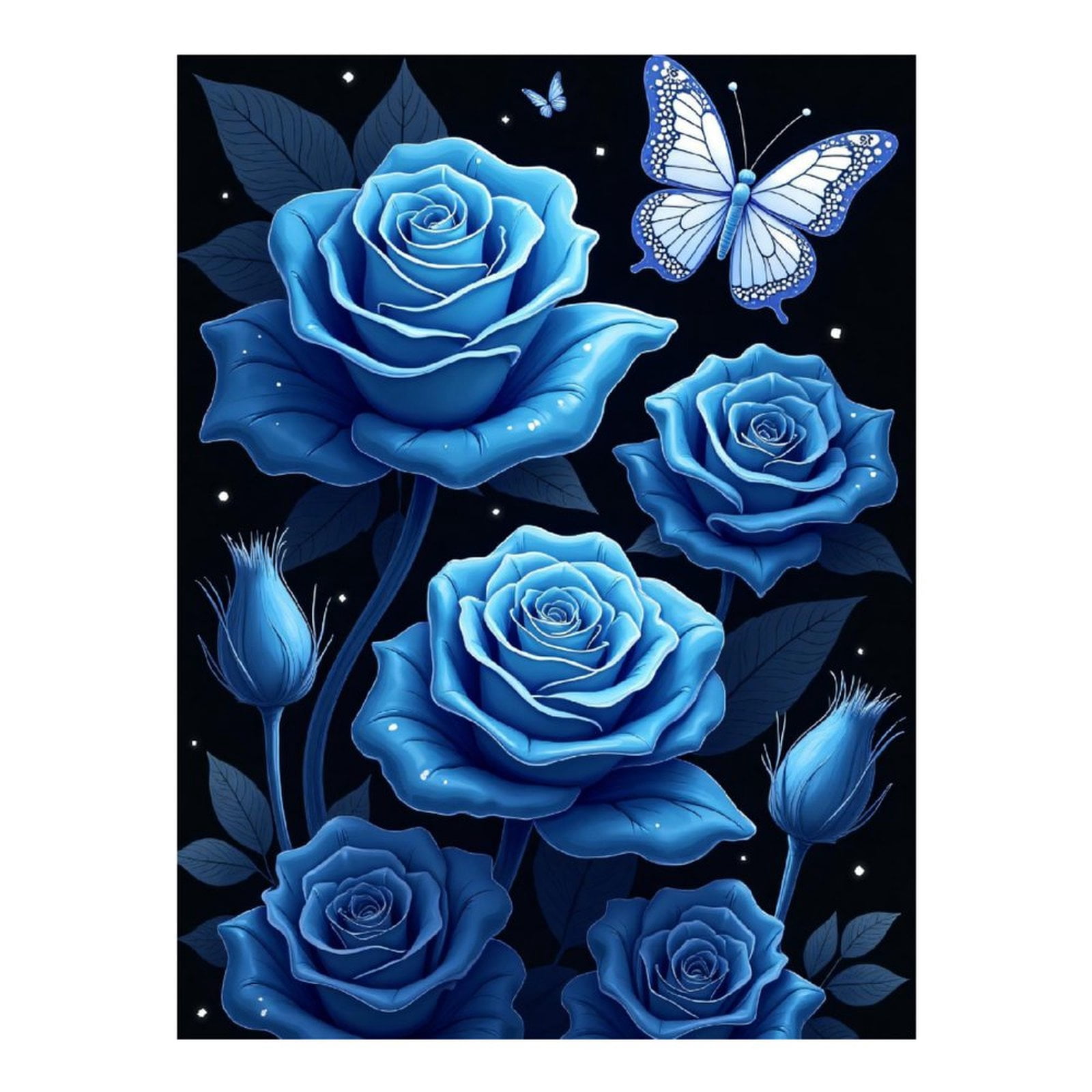 薔薇の壁掛けアート　A72 Diamond Art Kit for Adults, Butterfly Rose Blue Print No.72