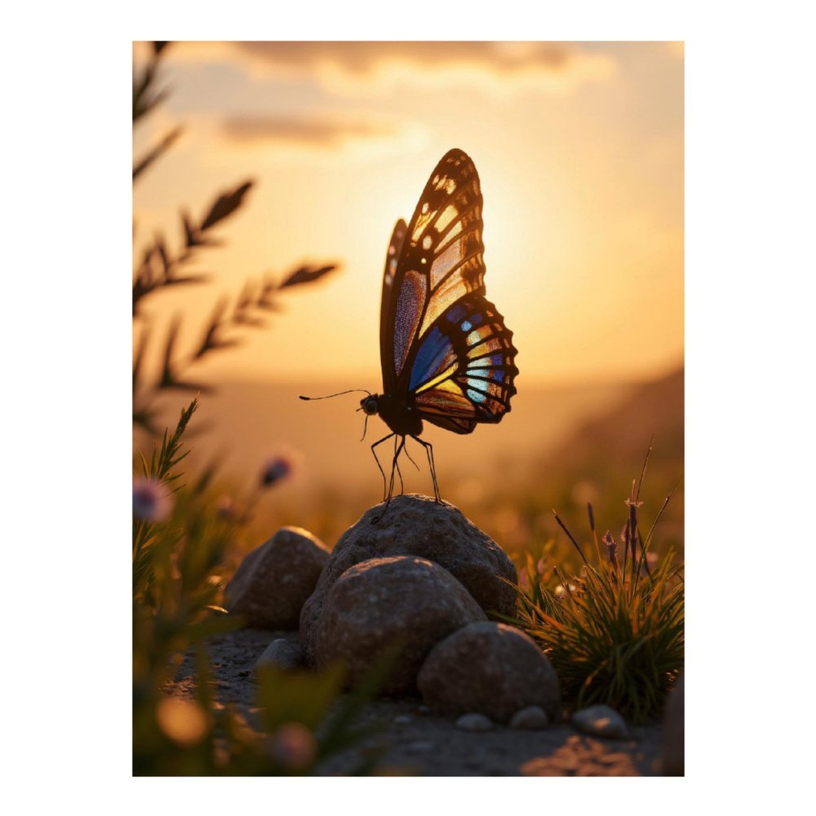 Diamond Art Kit for Adults, Butterfly Sunset Rock Tranquil Scene Diamond Painting for Adults Beginners, 5D DIY Diamond Art Painting Kits, Colorful Diamond Painting Craft for Home Decor 12x16