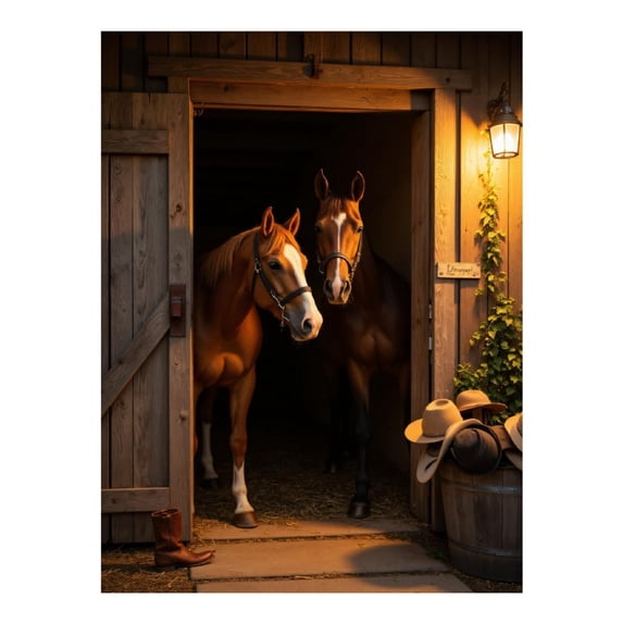 Diamond Art Kit for Adults, Cabin Horses Sunlit Stables Cowboys Diamond Painting for Adults Beginners, 5D DIY Diamond Art Painting Kits, Colorful Diamond Painting Craft for Home Decor 12x16