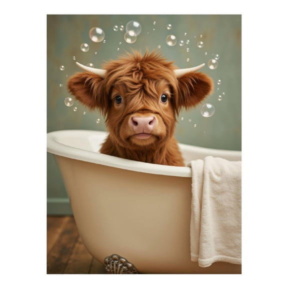 Diamond Art Kit for Adults, Calf Bath Time Bubbles Diamond Painting for Adults Beginners, DIY Diamond Art Painting Kits, 5D Diamond Painting Crafts for Home Decor 12x16 Frameless