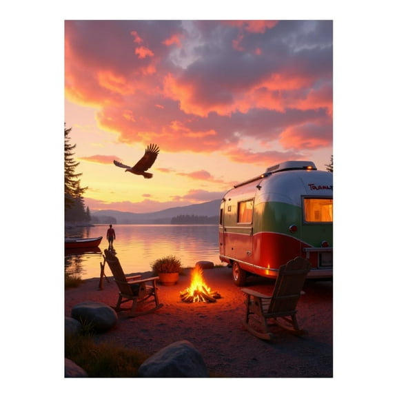 Diamond Art Kit for Adults, Camping Lake Sunset Camper Fire Diamond Painting for Adults Beginners, 5D DIY Diamond Art Painting Kits, Colorful Diamond Painting Craft for Home Decor 12x16