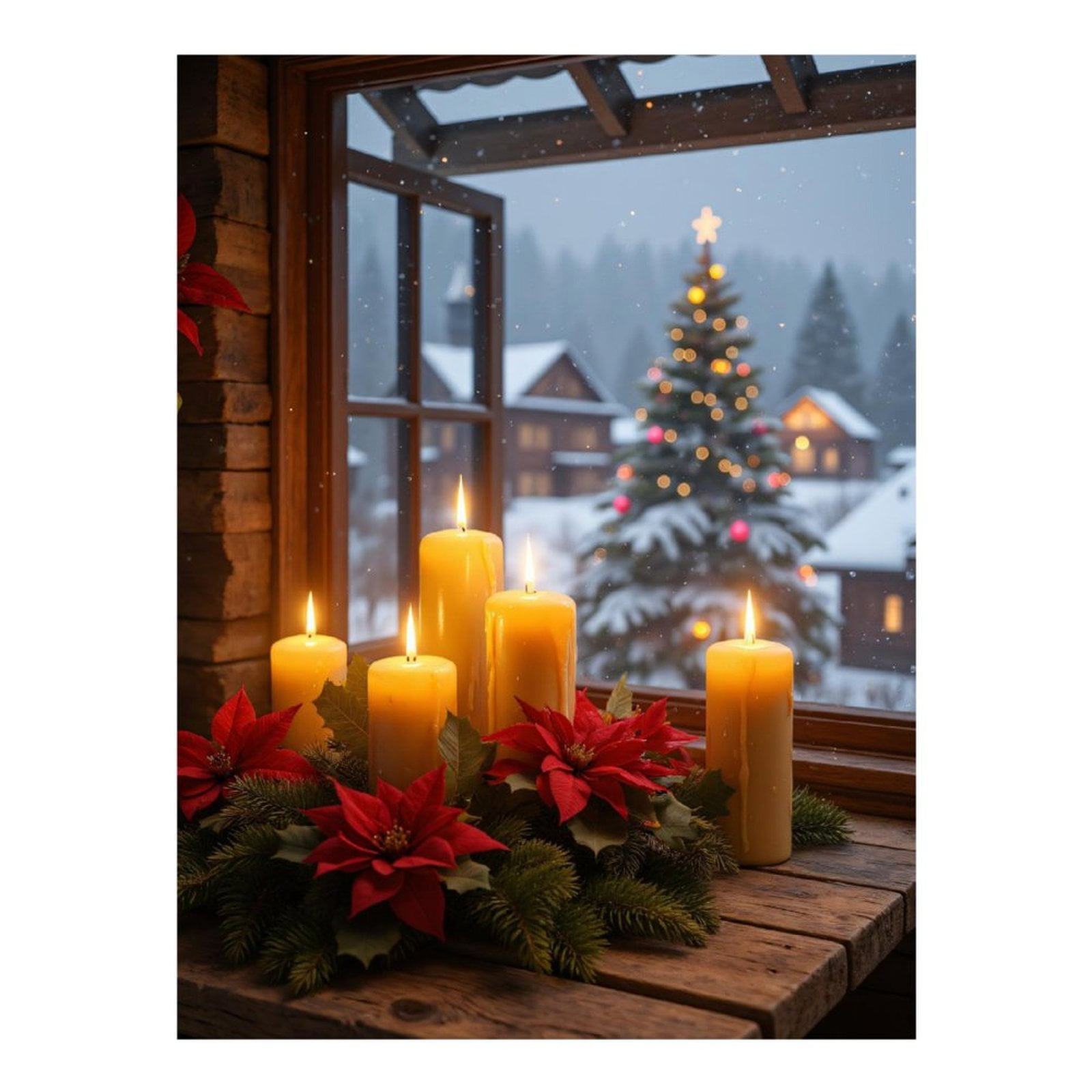 Diamond Art Kit for Adults, Candles Poinsettias Snowy Scene Diamond Painting for Adults Beginners, 5D DIY Diamond Art Painting Kits, Colorful Diamond Painting Craft for Home Decor 12x16