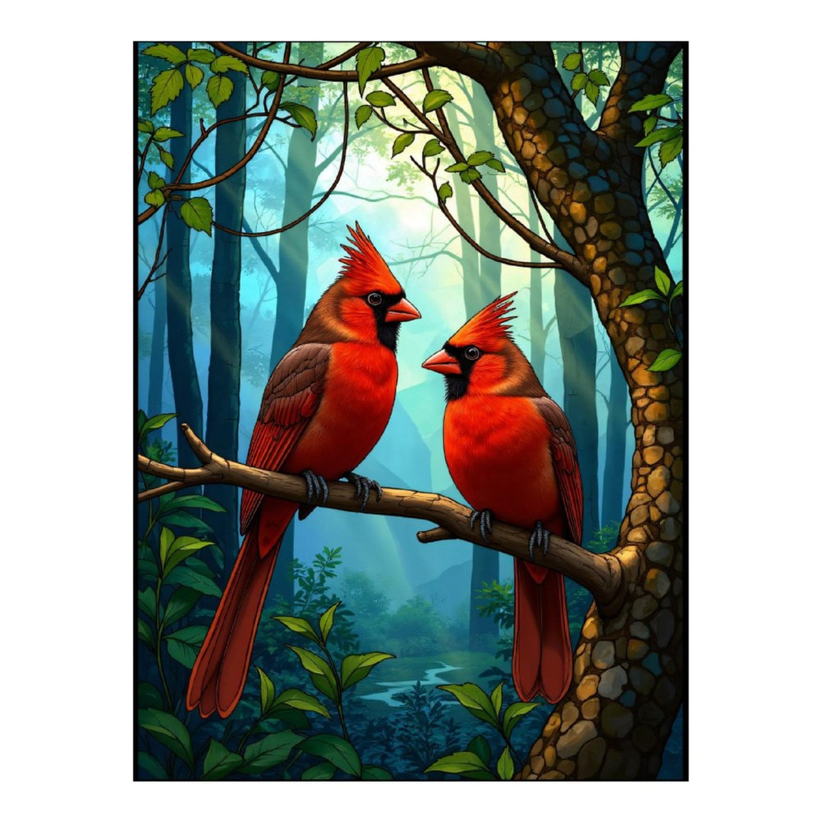 Diamond Art Kit for Adults, Cardinal Birds In Enchanted Woods Diamond Painting for Adults Beginners, 5D DIY Diamond Art Painting Kits, Colorful Diamond Painting Craft for Home Decor 12x16