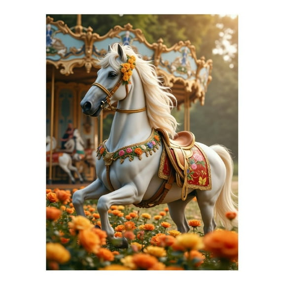 Diamond Art Kit for Adults, Carousel Horse In Floral Meadow Diamond Painting for Adults Beginners, DIY Diamond Art Painting Kits, 5D Diamond Painting Crafts for Home Decor 12x16 Frameless