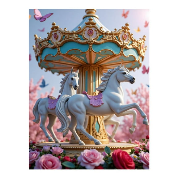 Diamond Art Kit for Adults, Carousel Horses Blossoms Butterflies Diamond Painting for Adults Beginners, DIY Diamond Art Painting Kits, 5D Diamond Painting Crafts for Home Decor 12x16 Frameless