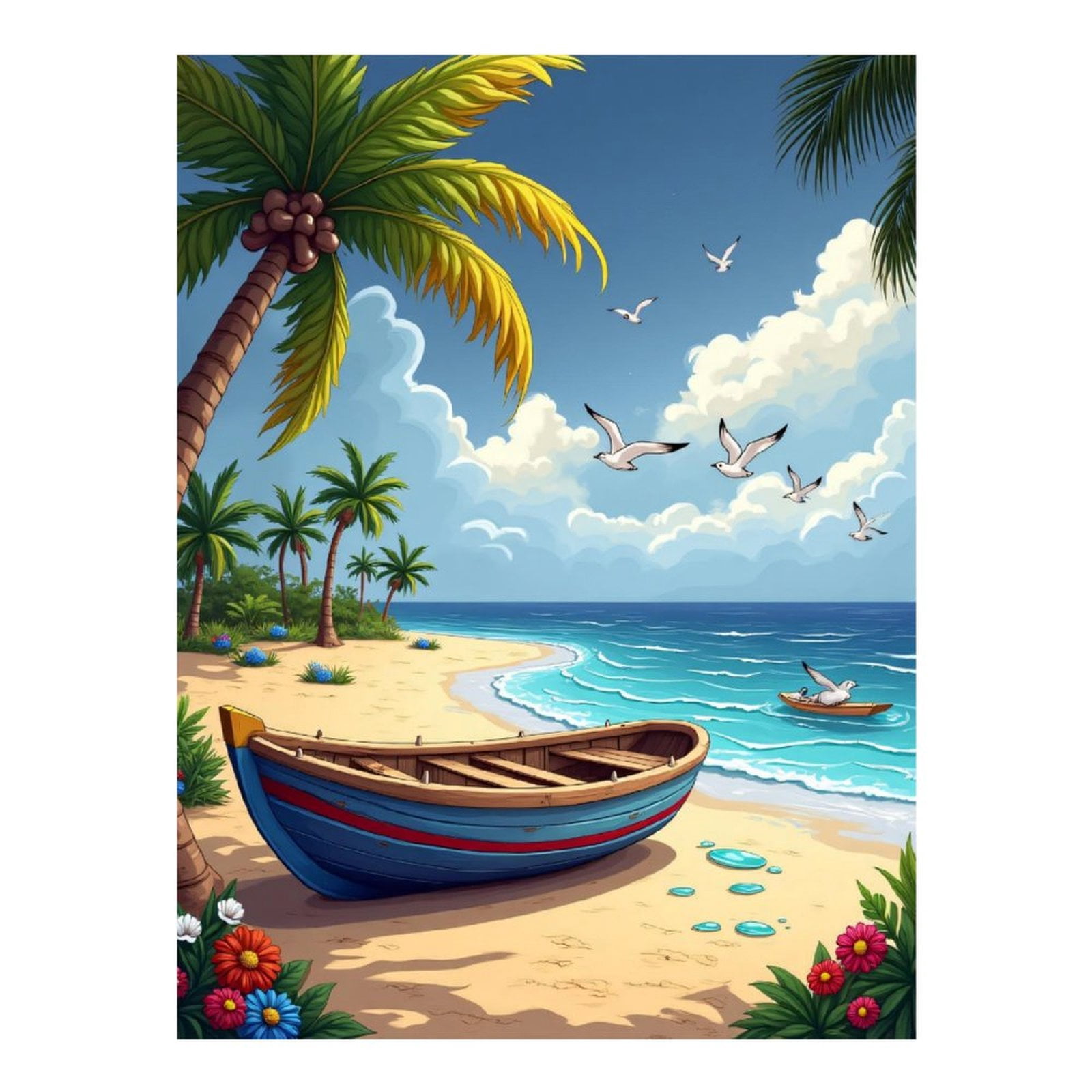Diamond Art Kit for Adults, Cartoon Summer Beach Print No.93