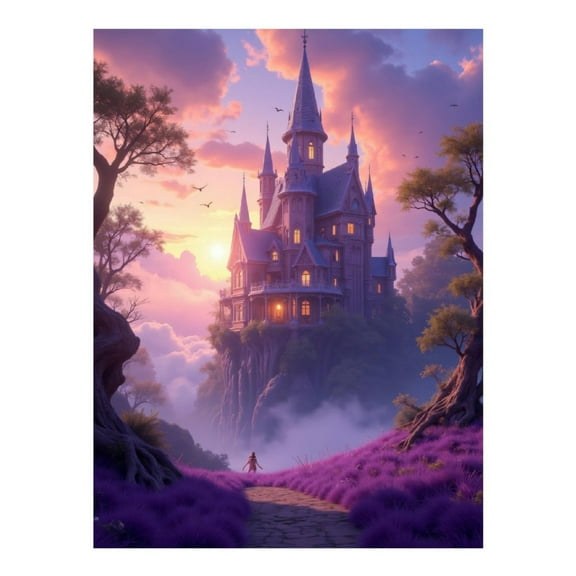 Diamond Art Kit for Adults, Castle Sunset Purple Landscape Fantasy Diamond Painting for Adults Beginners, 5D DIY Diamond Art Painting Kits, Colorful Diamond Painting Craft for Home Decor 12x16