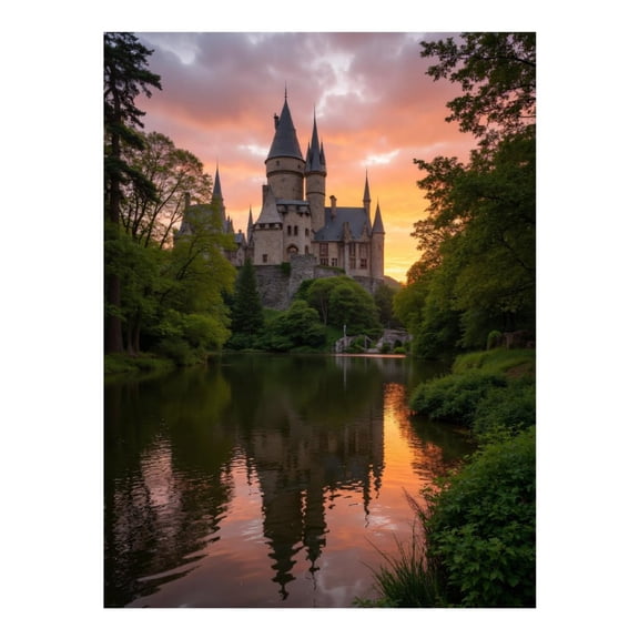 Diamond Art Kit for Adults, Castle Sunset Reflection Lake Diamond Painting for Adults Beginners, 5D DIY Diamond Art Painting Kits, Colorful Diamond Painting Craft for Home Decor 12x16